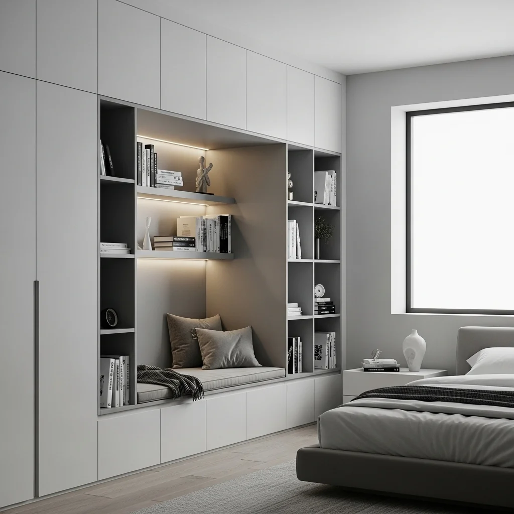 Monochromatic Built-In Storage Alcove