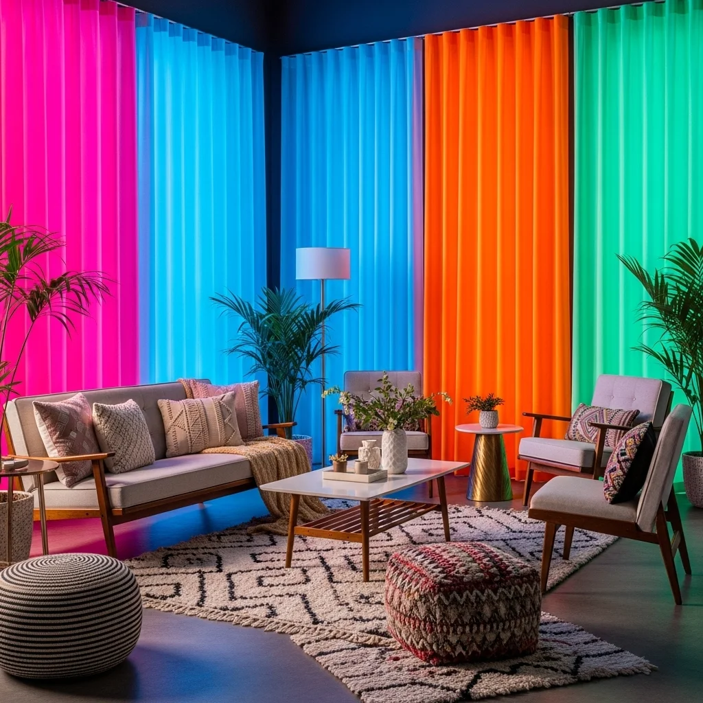Neon Bright Curtains with Mid-Century Modern Accents