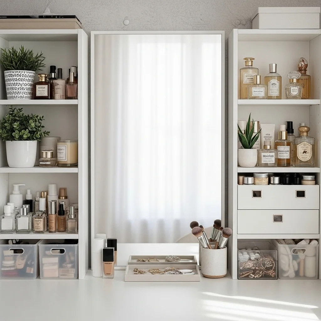 Open-Shelved Vanity with Decorative Touches
