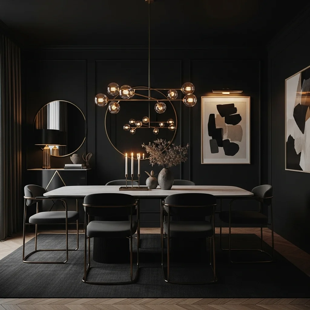  Paint an Entire Dining Room Black for Moody Elegance