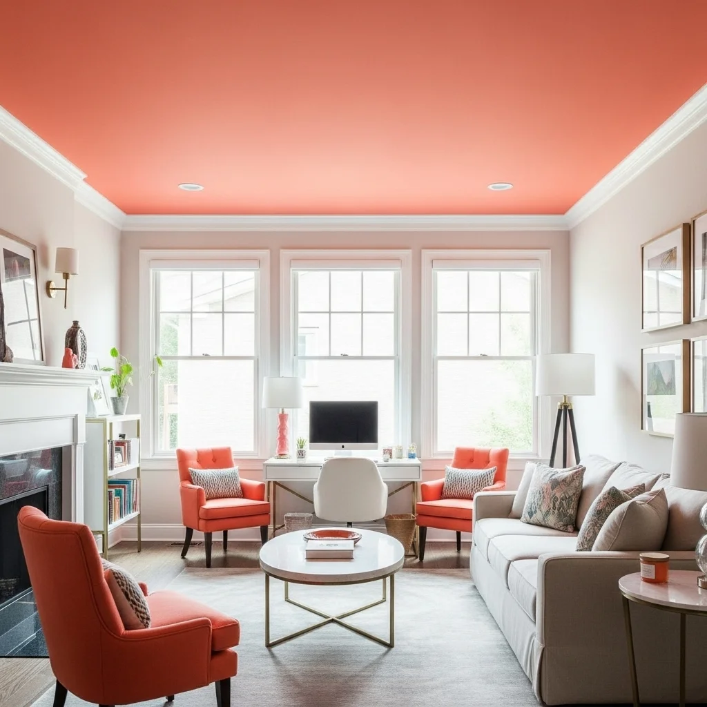Paint the Ceiling a Bold Coral for Energetic Vibrancy