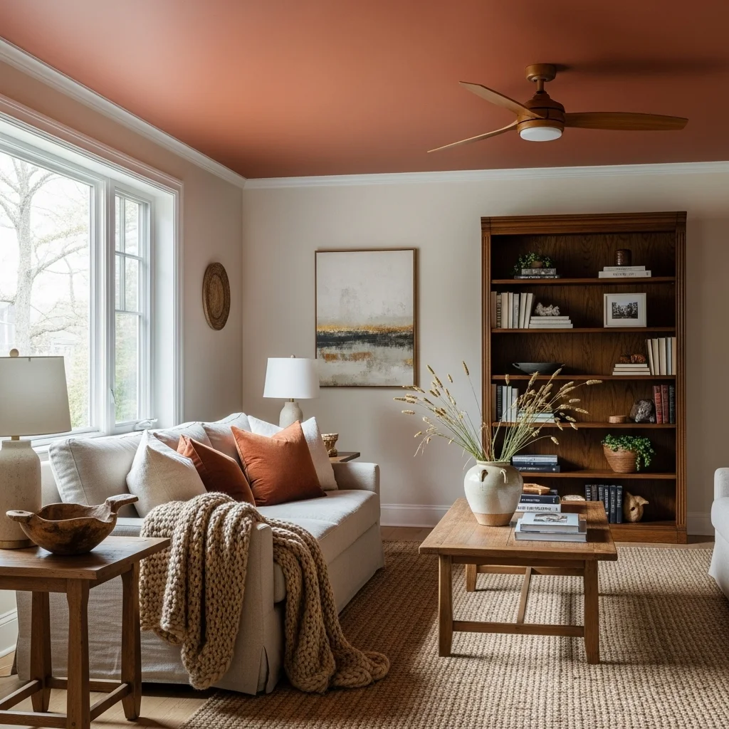Paint the Ceiling a Warm Terracotta for Earthy Comfort