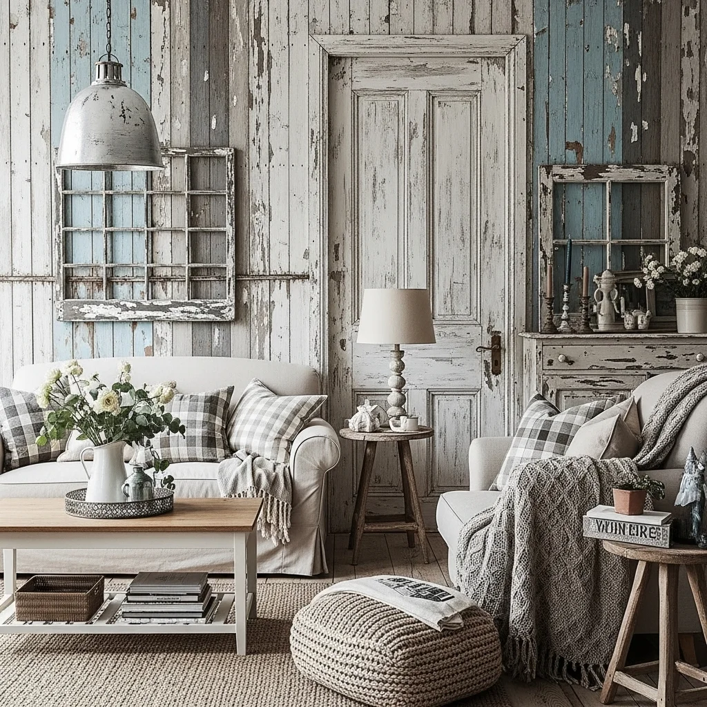 Painted Wood Paneling with Distressed Finish