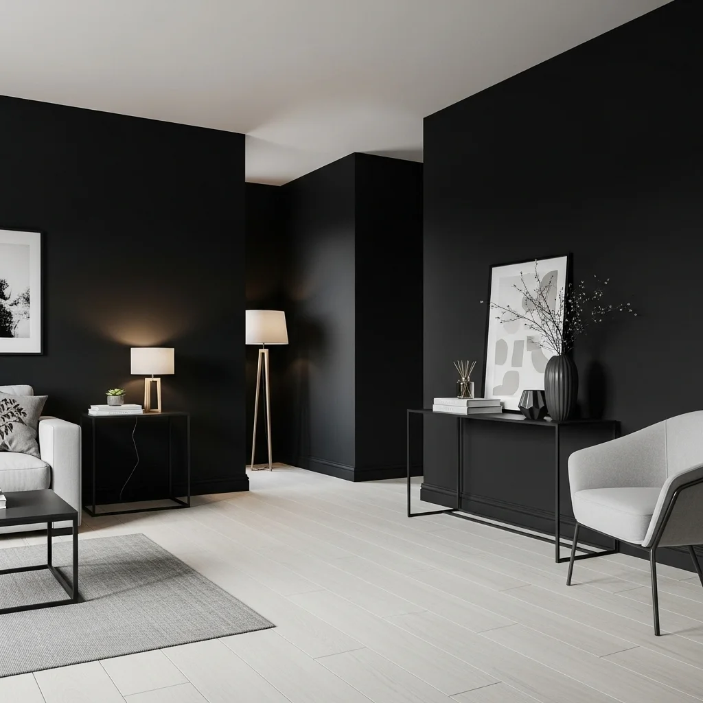 Pair Black Walls With Light Flooring for Contrast