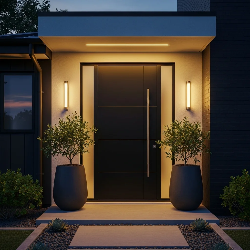  Pair a Black Door With Warm Outdoor Lighting