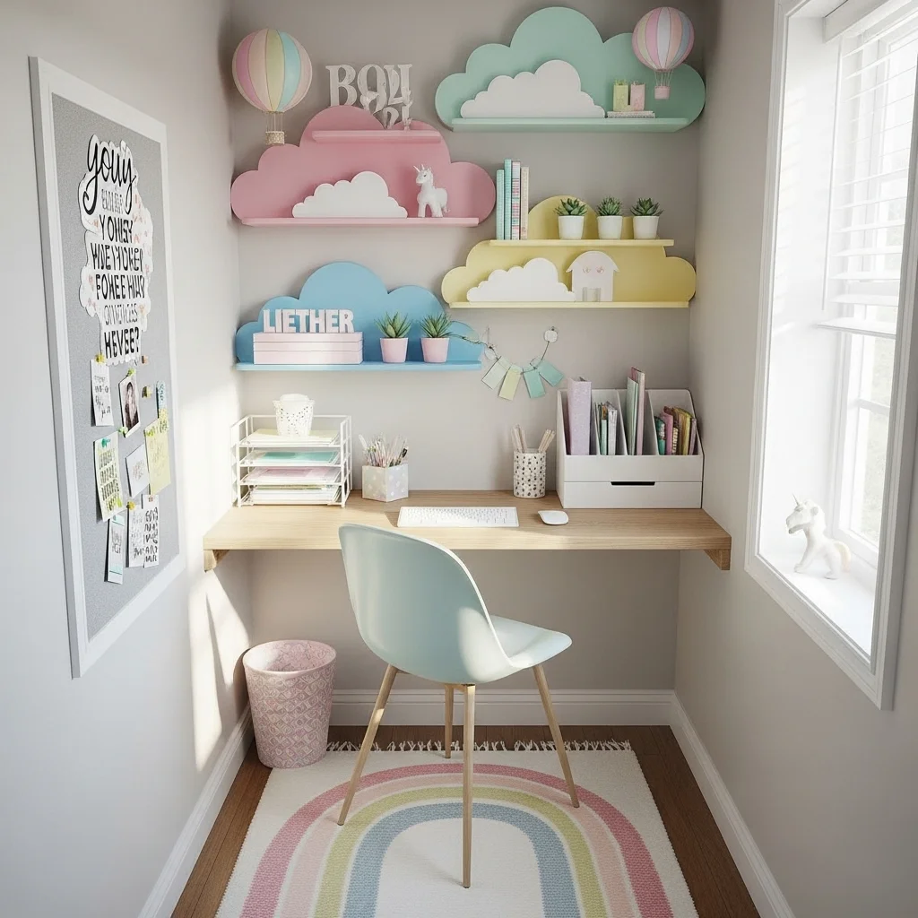 Pastel Rainbow Closet with Cloud Shelves