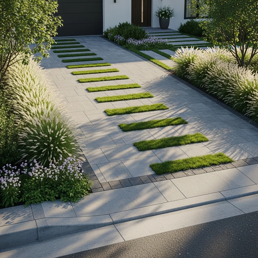 Permeable Paver Runway with Ornamental Grass Borders
