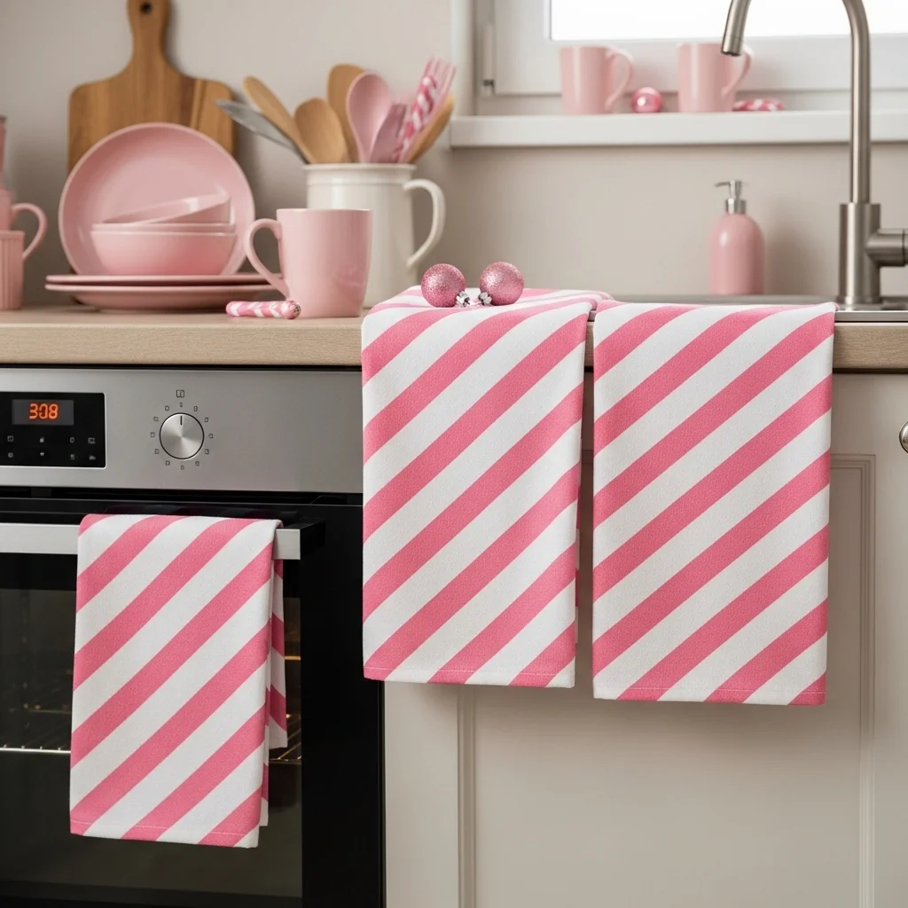Pink Candy Cane Stripes on Kitchen Towels
