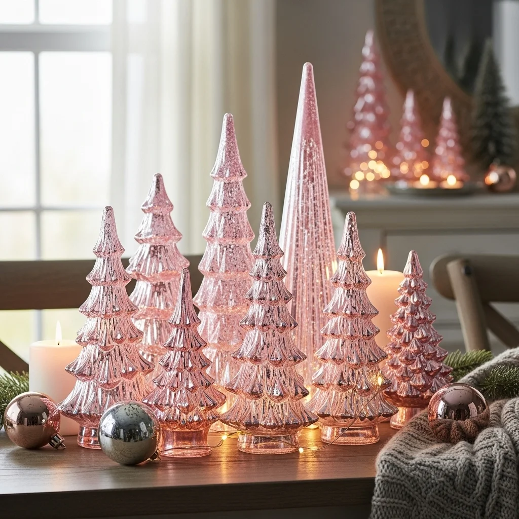 Pink Frosted Glass Christmas Trees