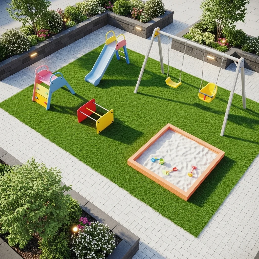 Play Areas with Paver and Turf Combination