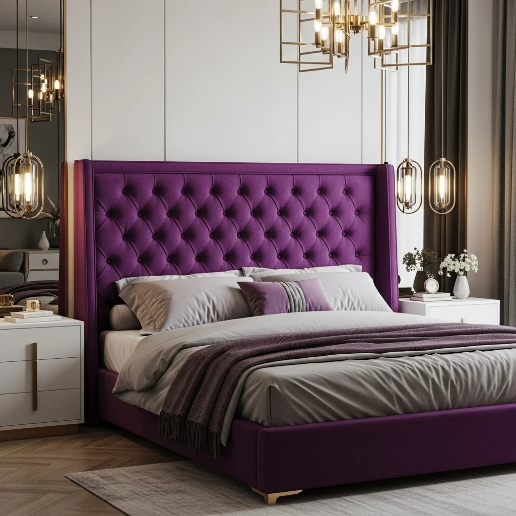 Purple Tufted Upholstered Headboard
