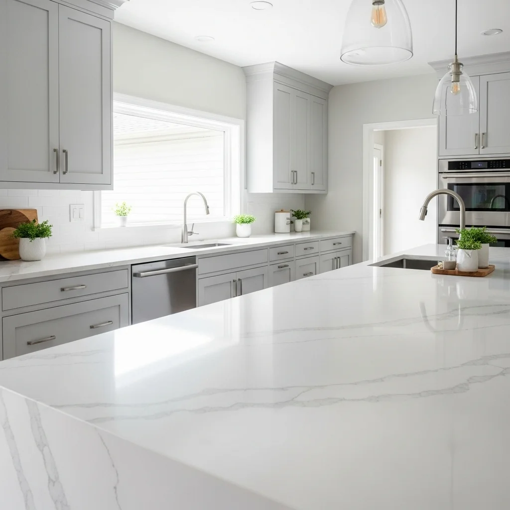 Quartz Countertops With Soft Gray Veining