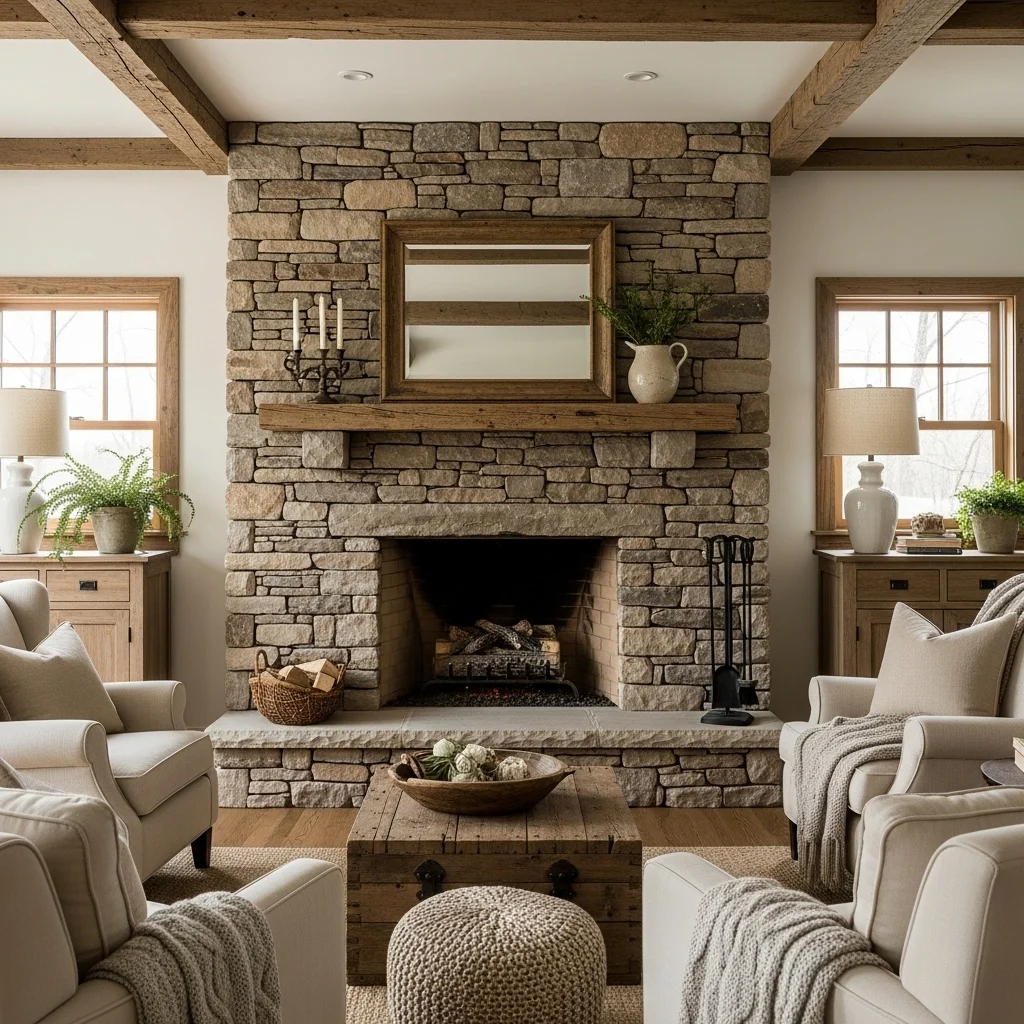  Reclaimed Stone Fireplace