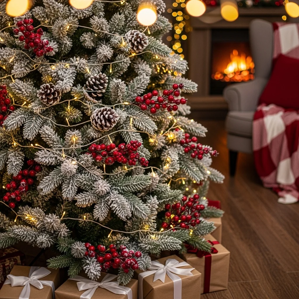  Red Berries and White Pinecones Theme