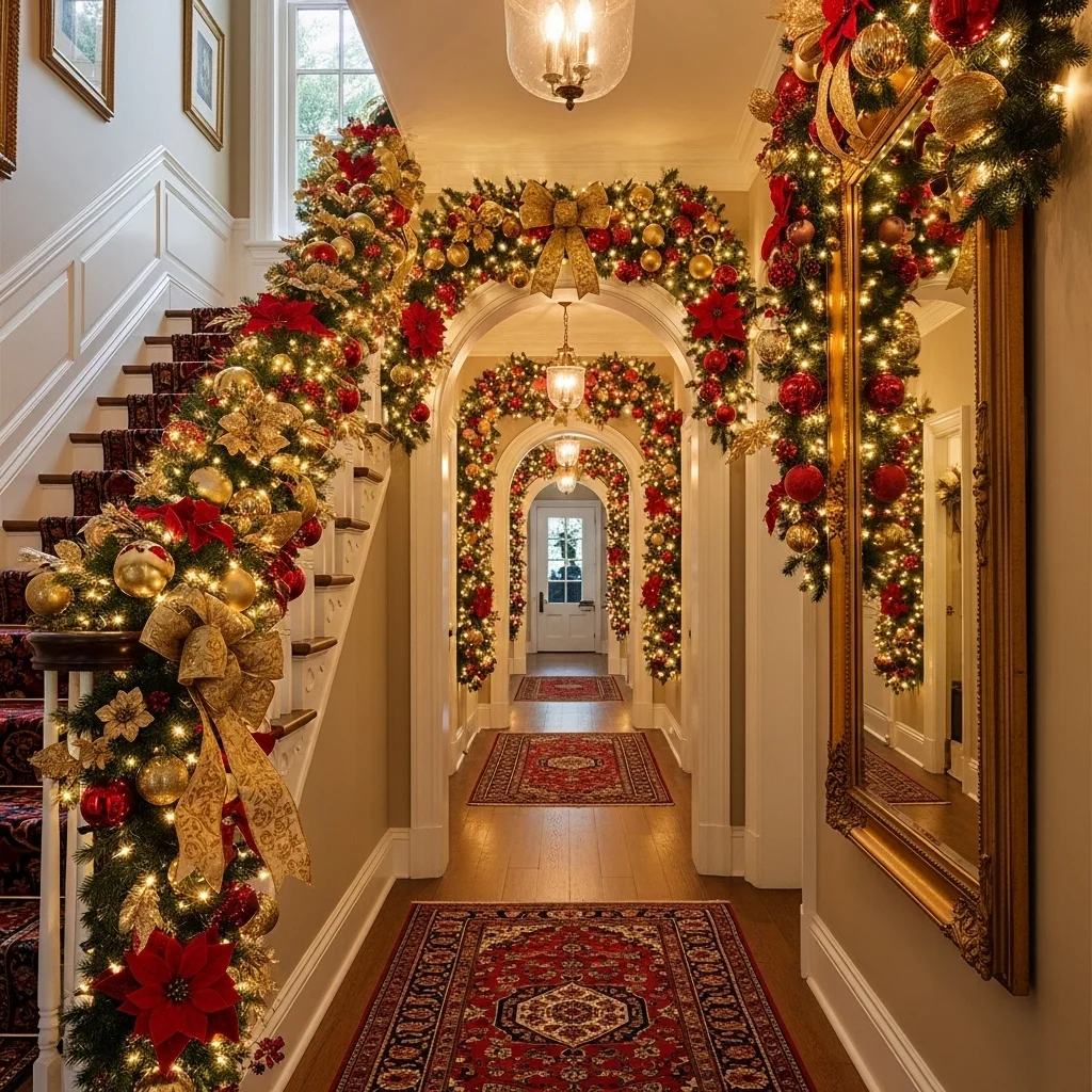 Red and Gold Lighted Garland Theme