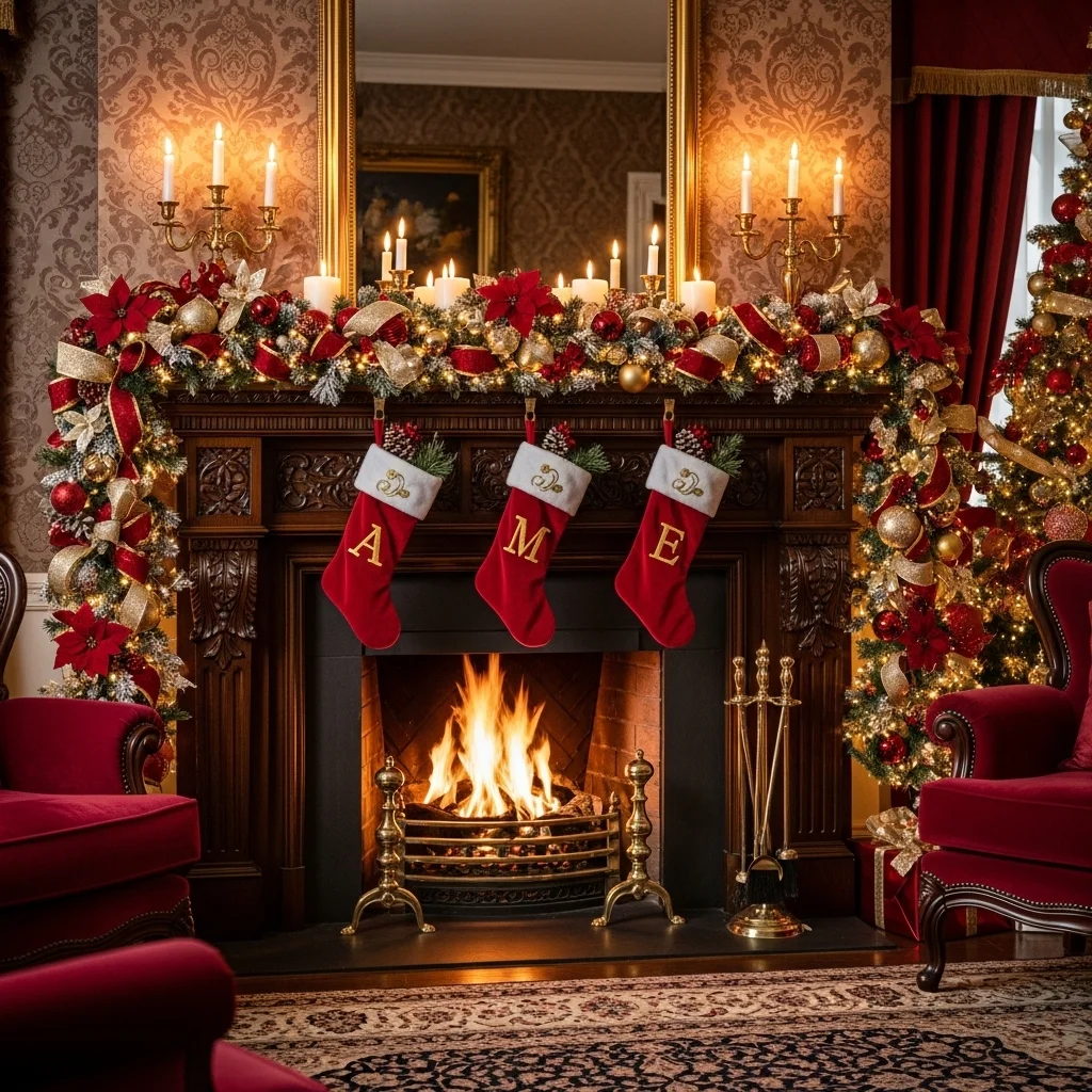 Red and Gold Victorian-Inspired Mantel