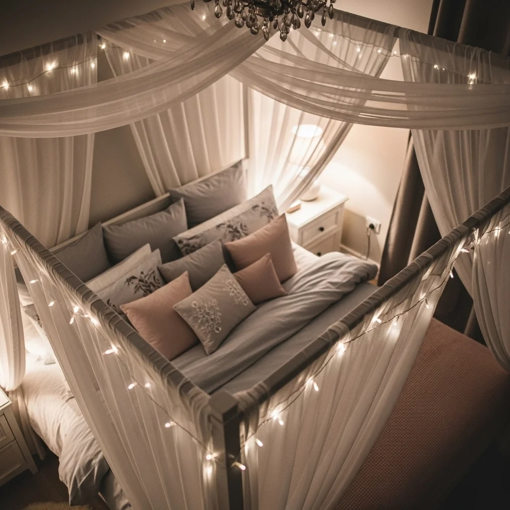  Romantic Bed Canopy with Fairy Lights