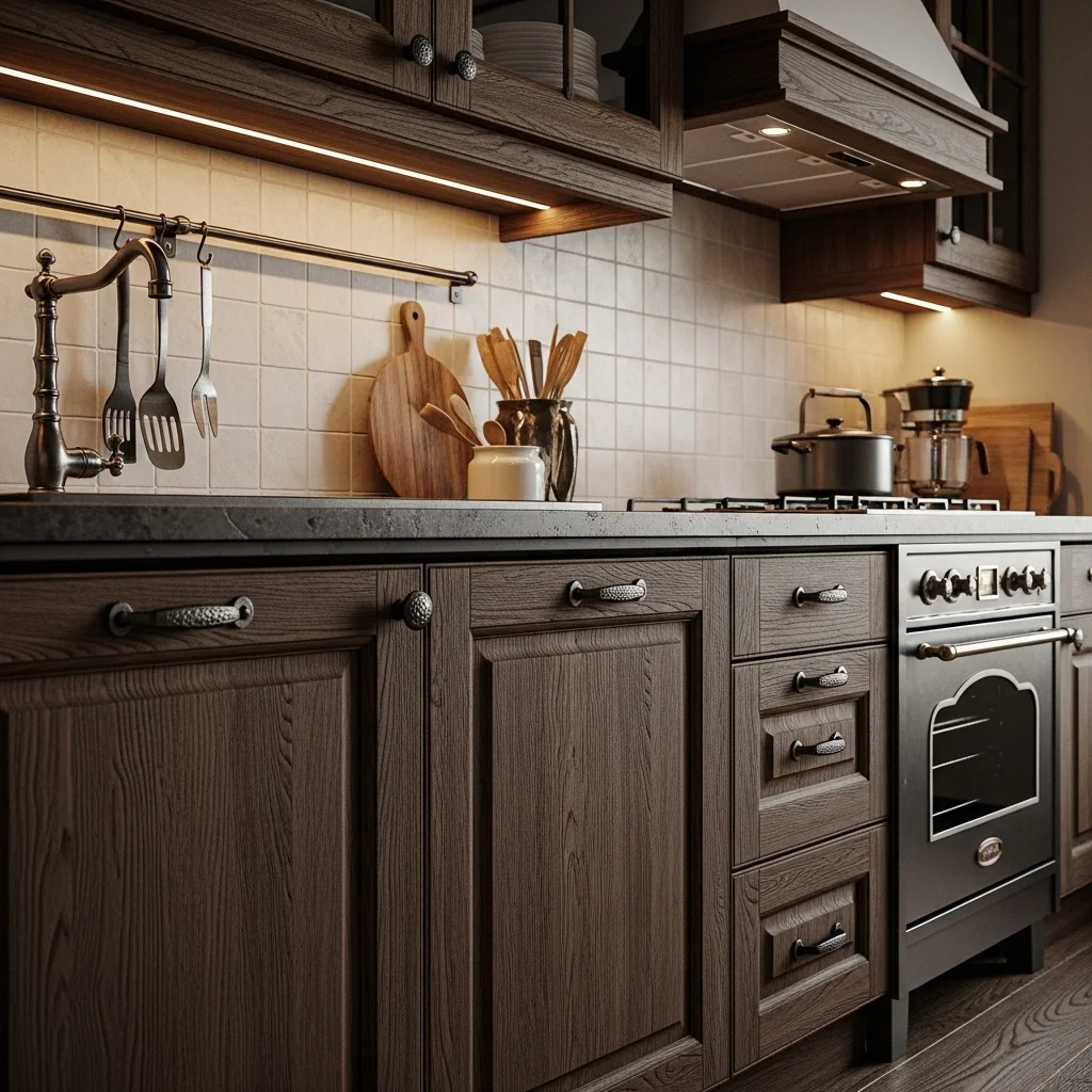  Rustic Dark Wood with Iron or Wrought-Iron Hardware