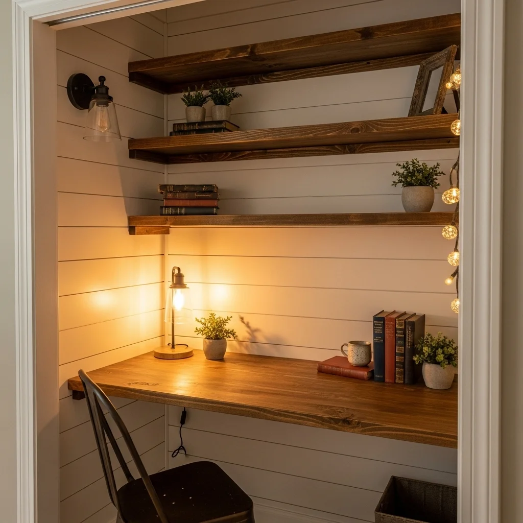 Rustic Farmhouse Closet Desk with Shiplap