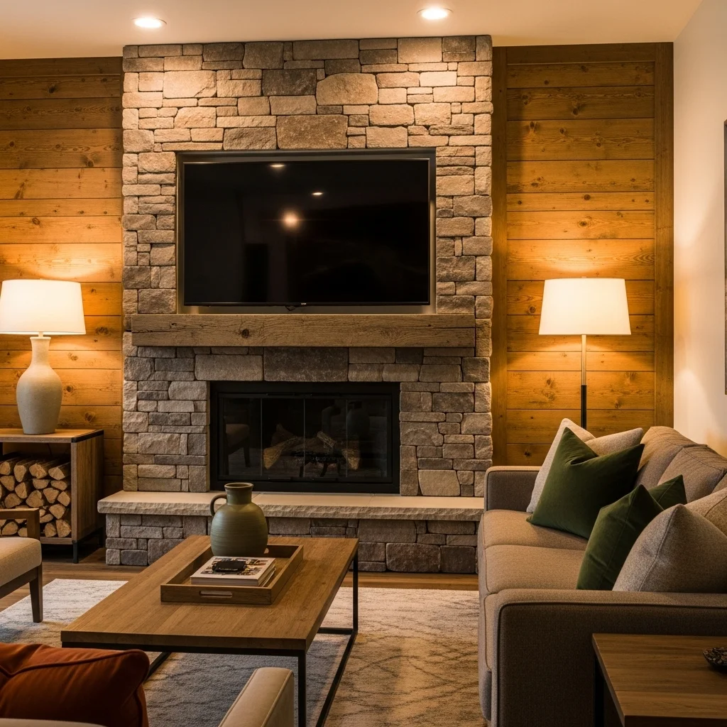  Rustic Stone and Wood Combination