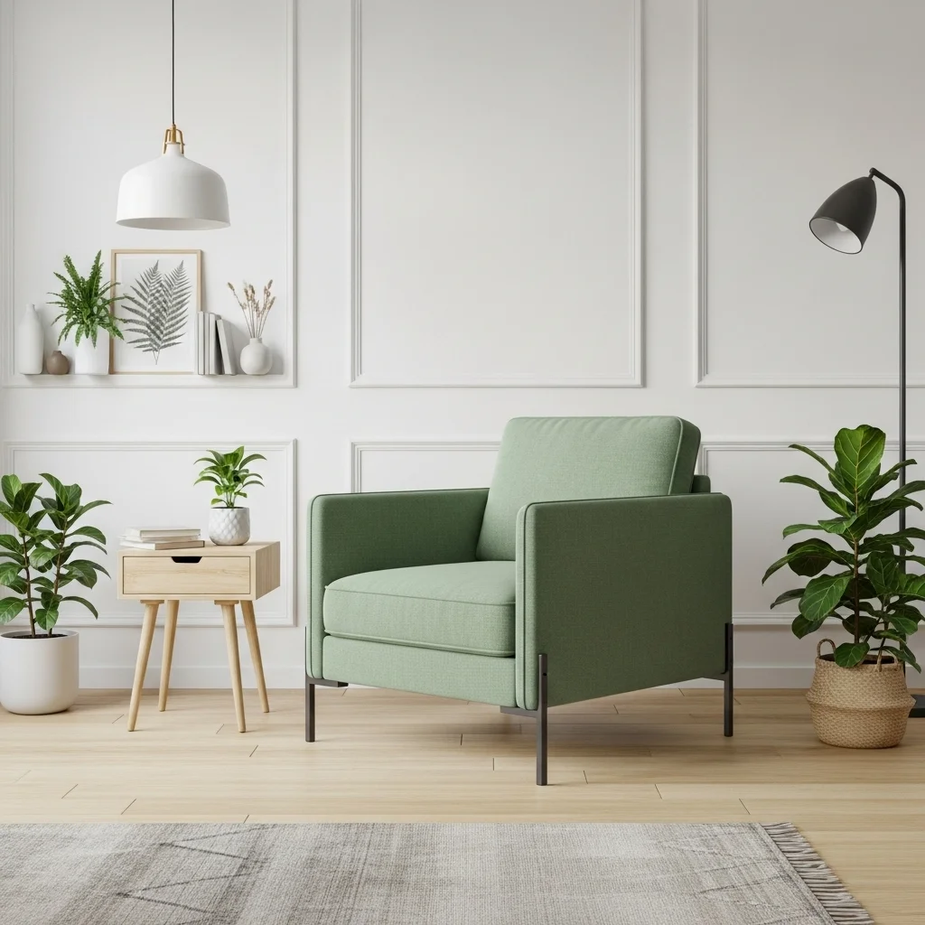 Sage Green Accent Chair with White Walls