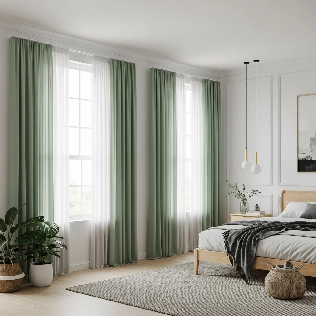 Sage Green Curtains with White Walls
