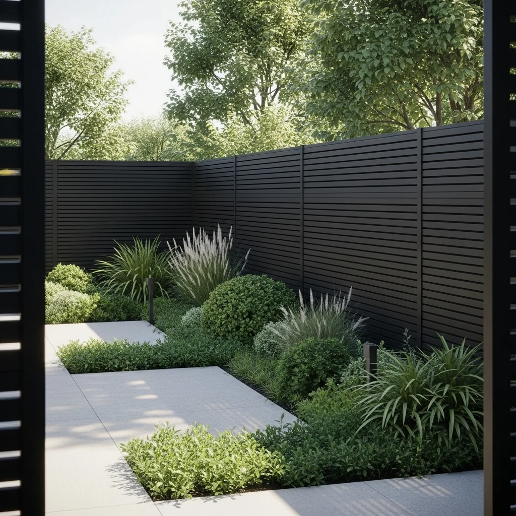 Sleek Horizontal Slat Black Fence