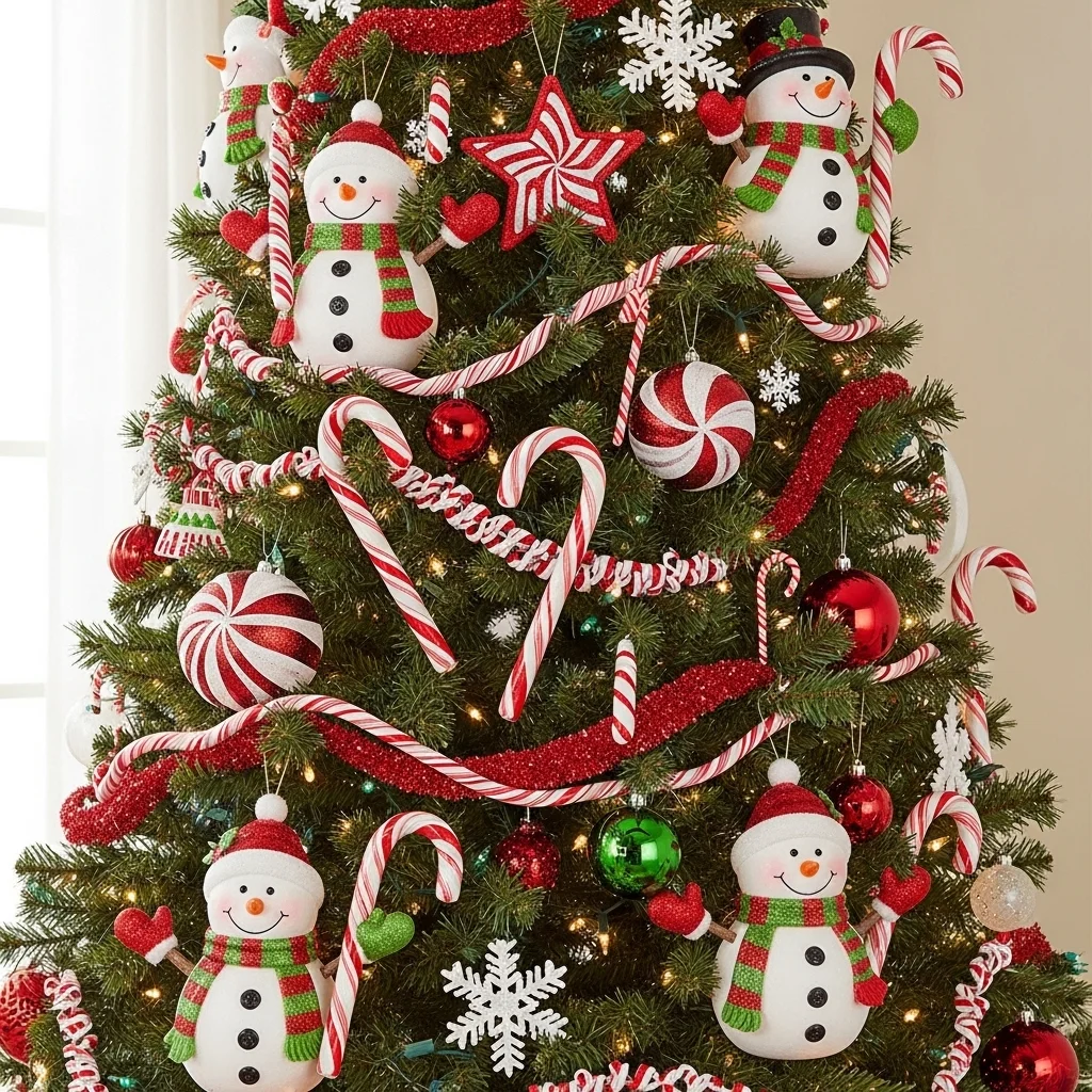 Snowman Tree with Candy Cane Accents