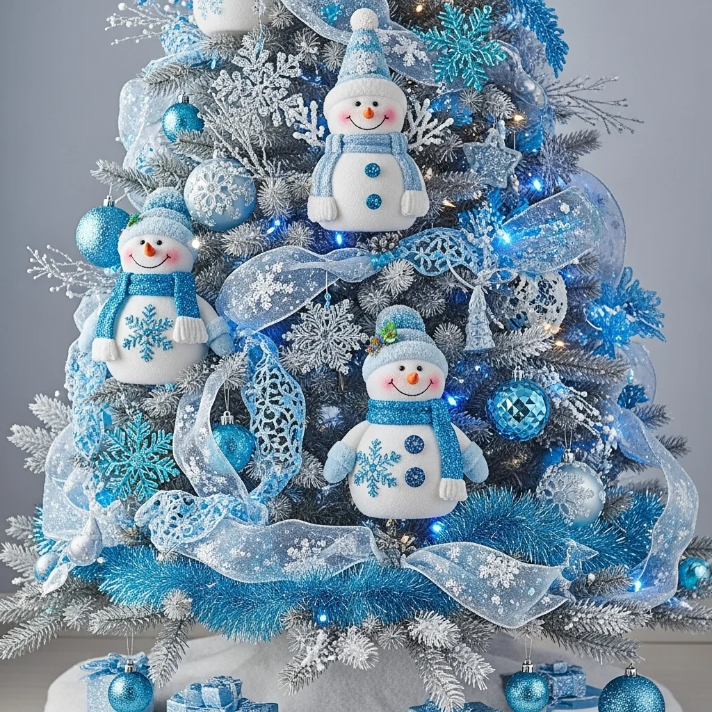  Snowman Tree with Ice Blue Accents
