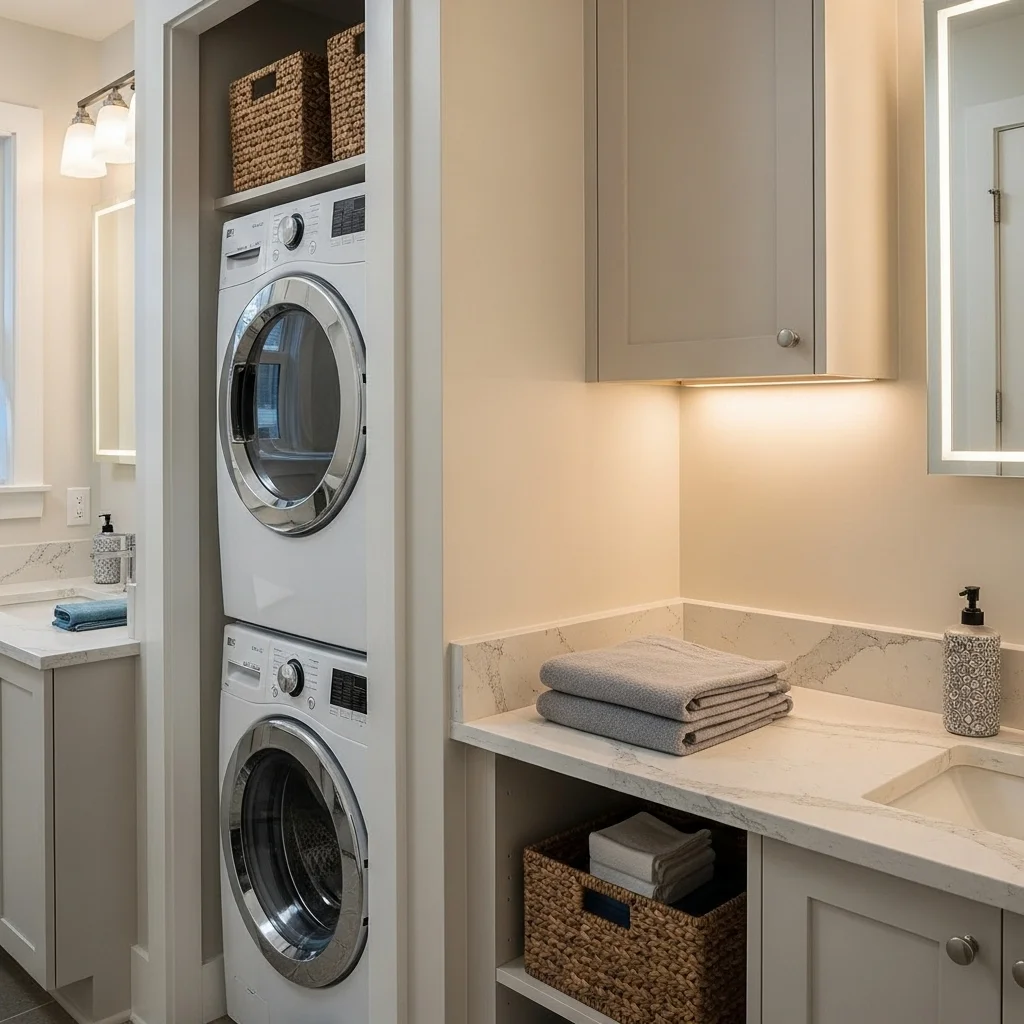 Stacked Appliance Nook with Quartz Folding Counter