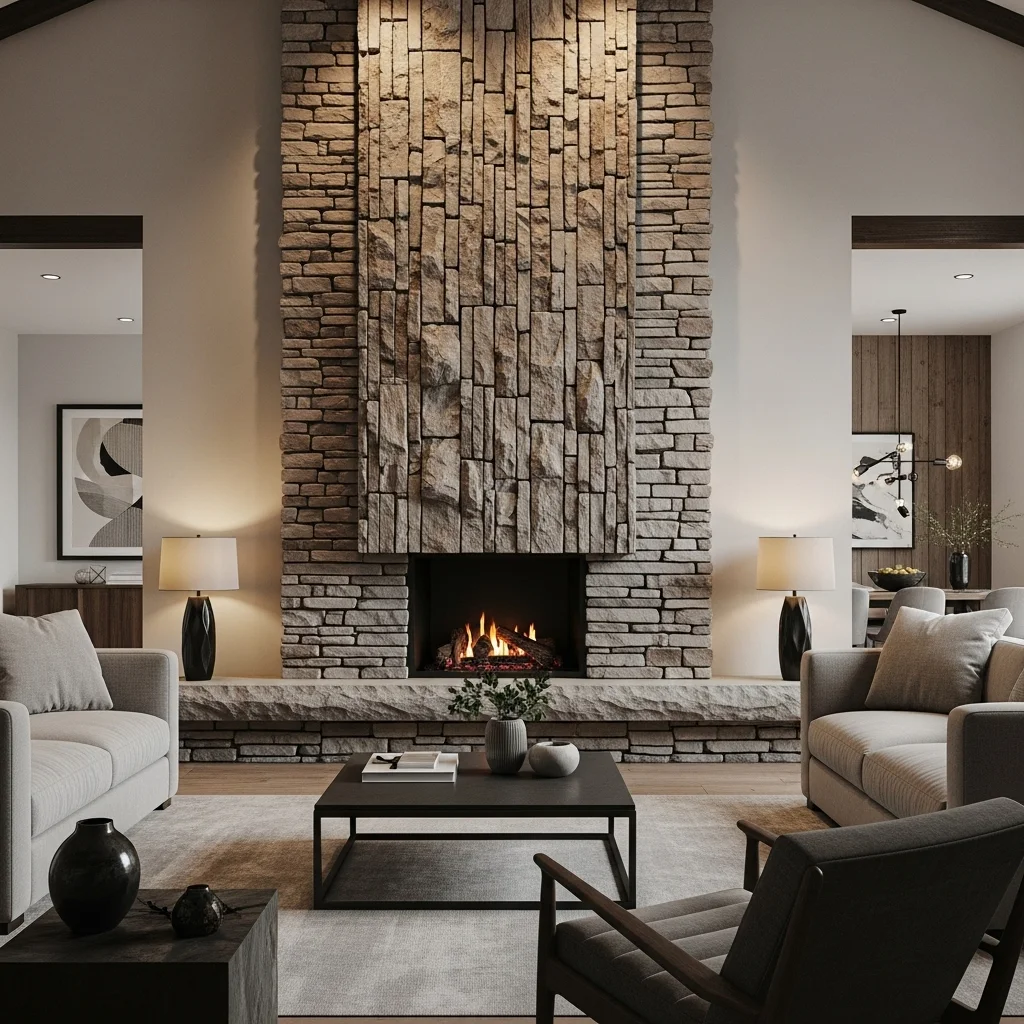  Stacked Stone Fireplace