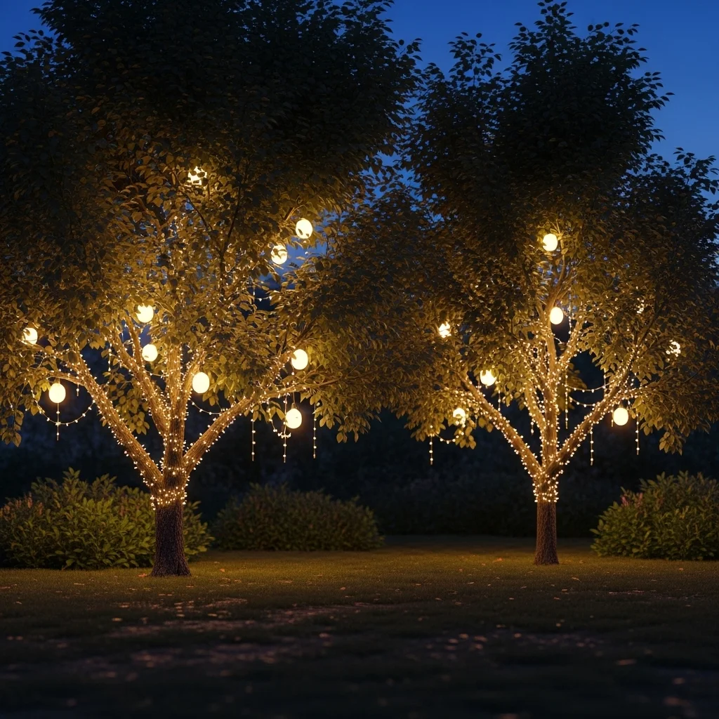String Lights Across Trees