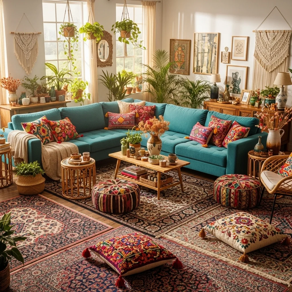  Teal Sectional Bohemian Eclectic