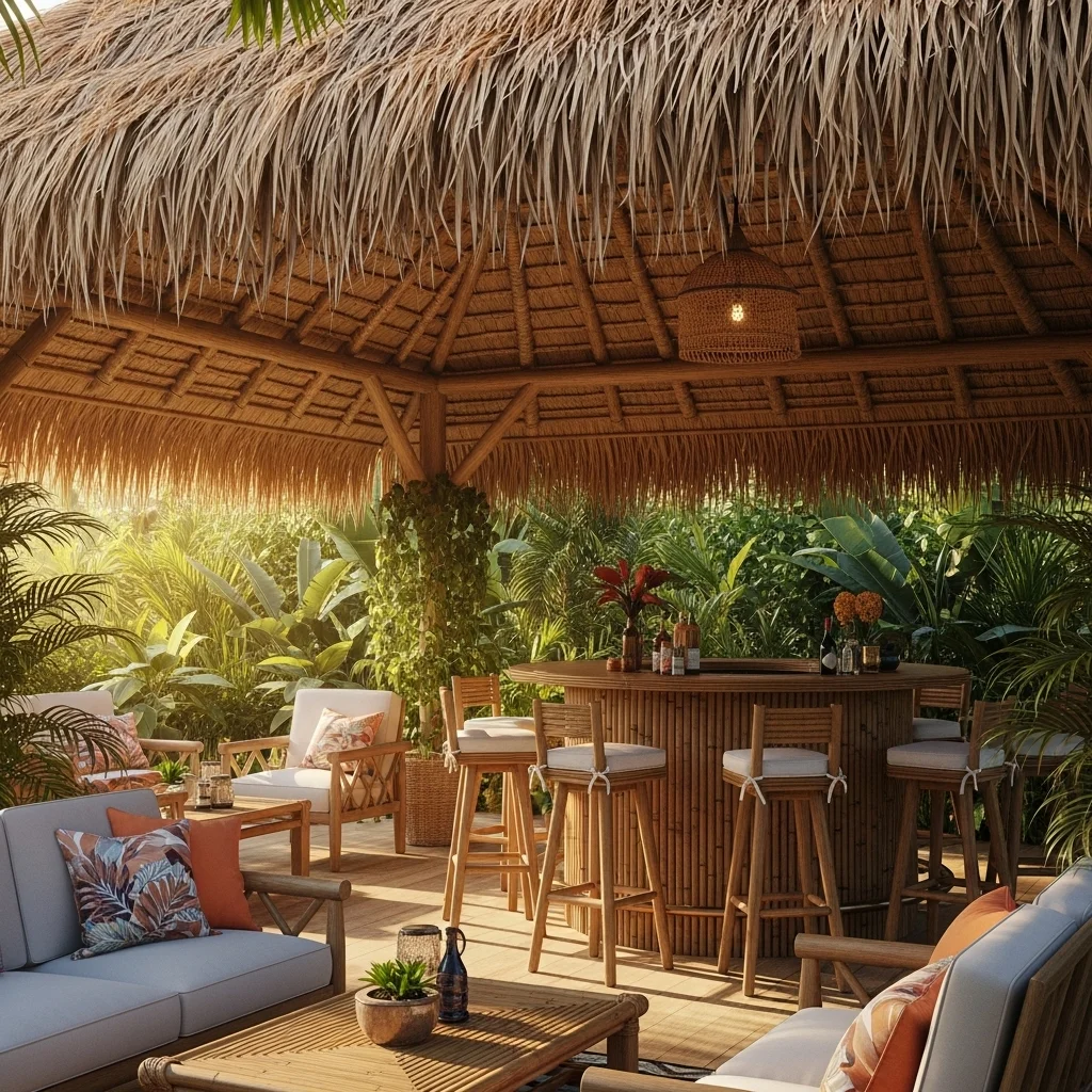 Thatched Tiki Hut with Bamboo Bar