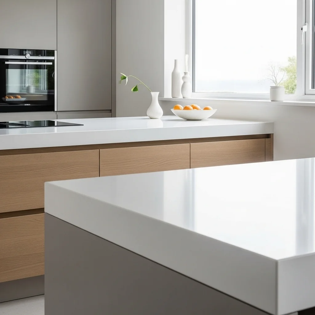 Thick-Edge White Countertops for Bold Impact