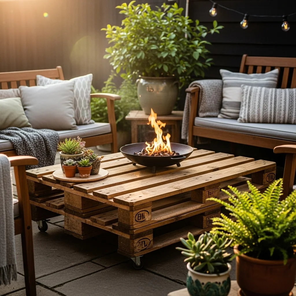 Thrifted Pallet Coffee Table with Fire Bowl