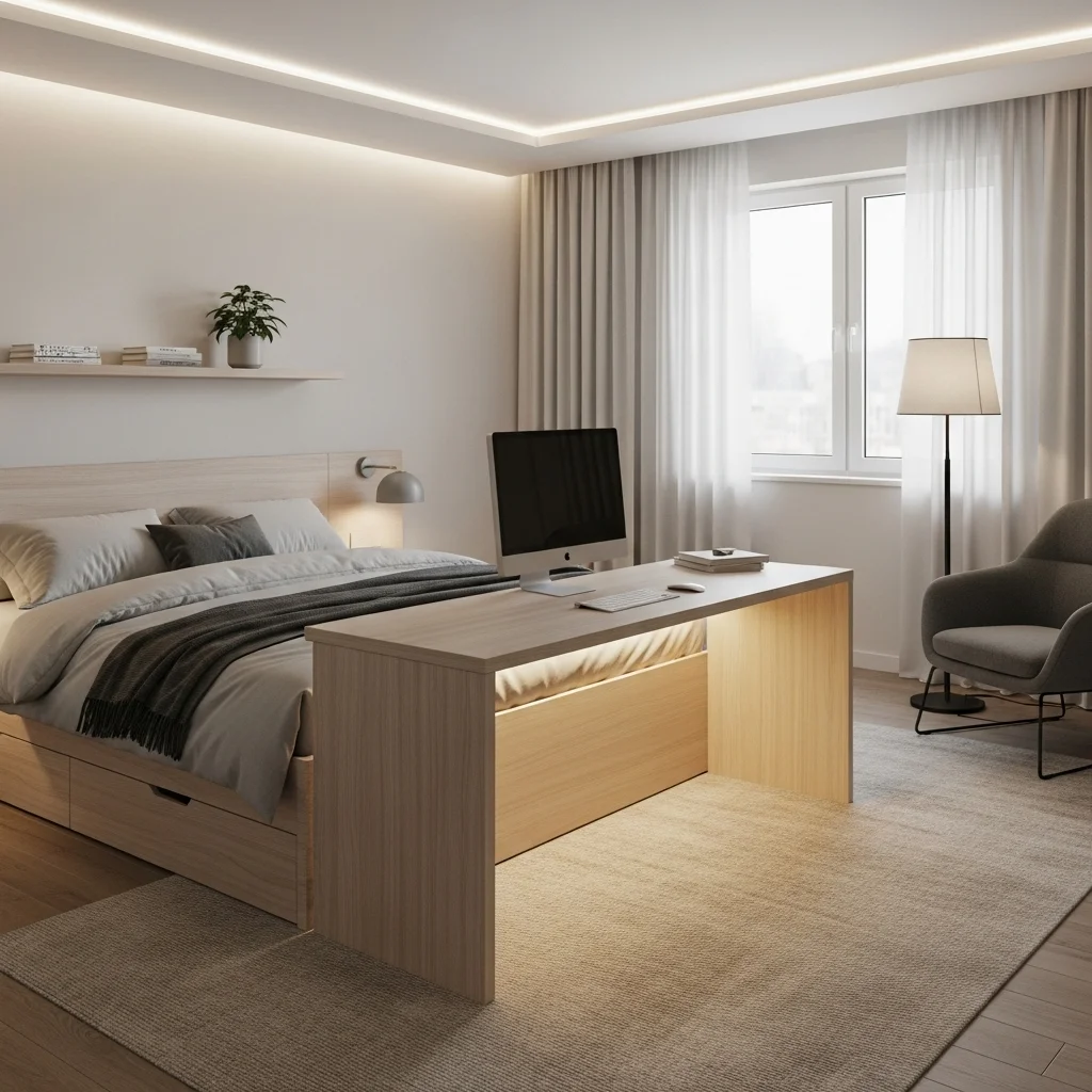 Under-Bed Pull-Out Desk with LED Strip