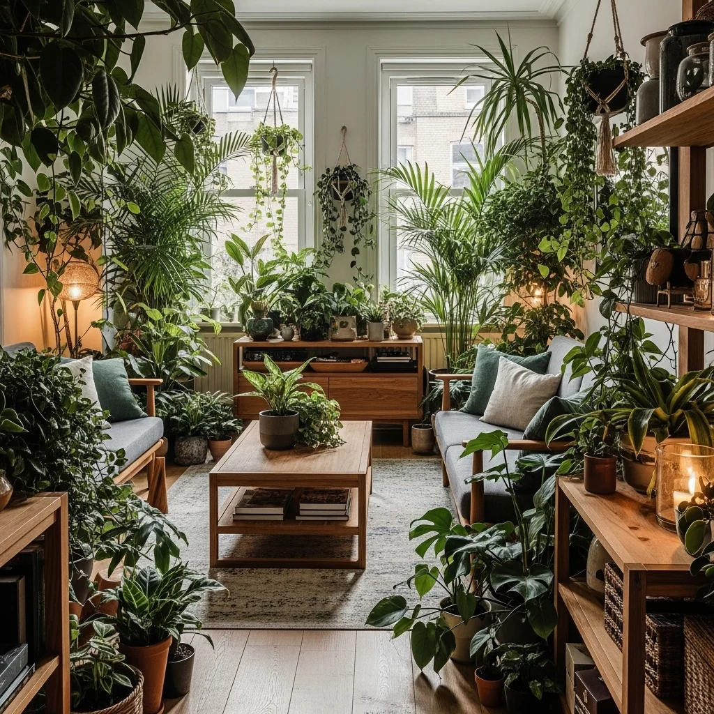  Urban Jungle Oasis with Lush Greenery and Teak