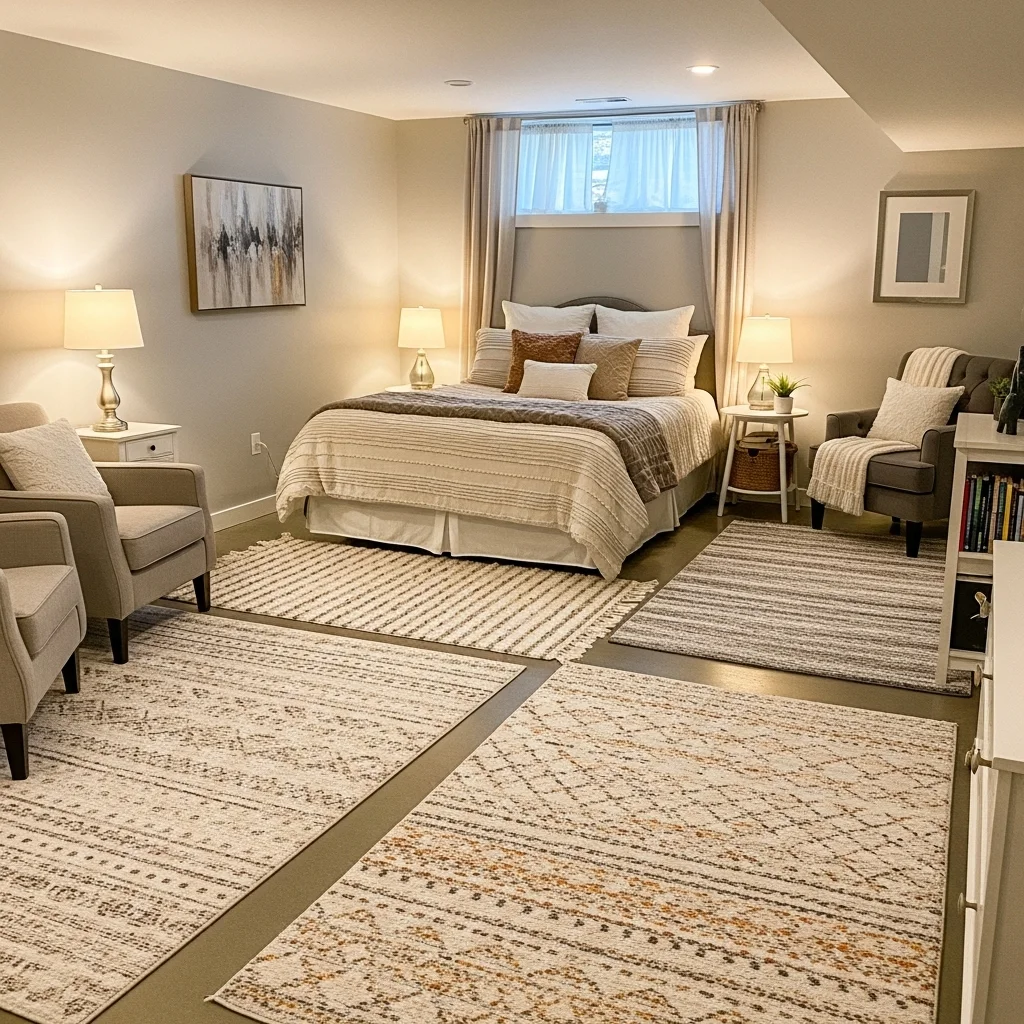 Use Area Rugs to Define and Soften the Space