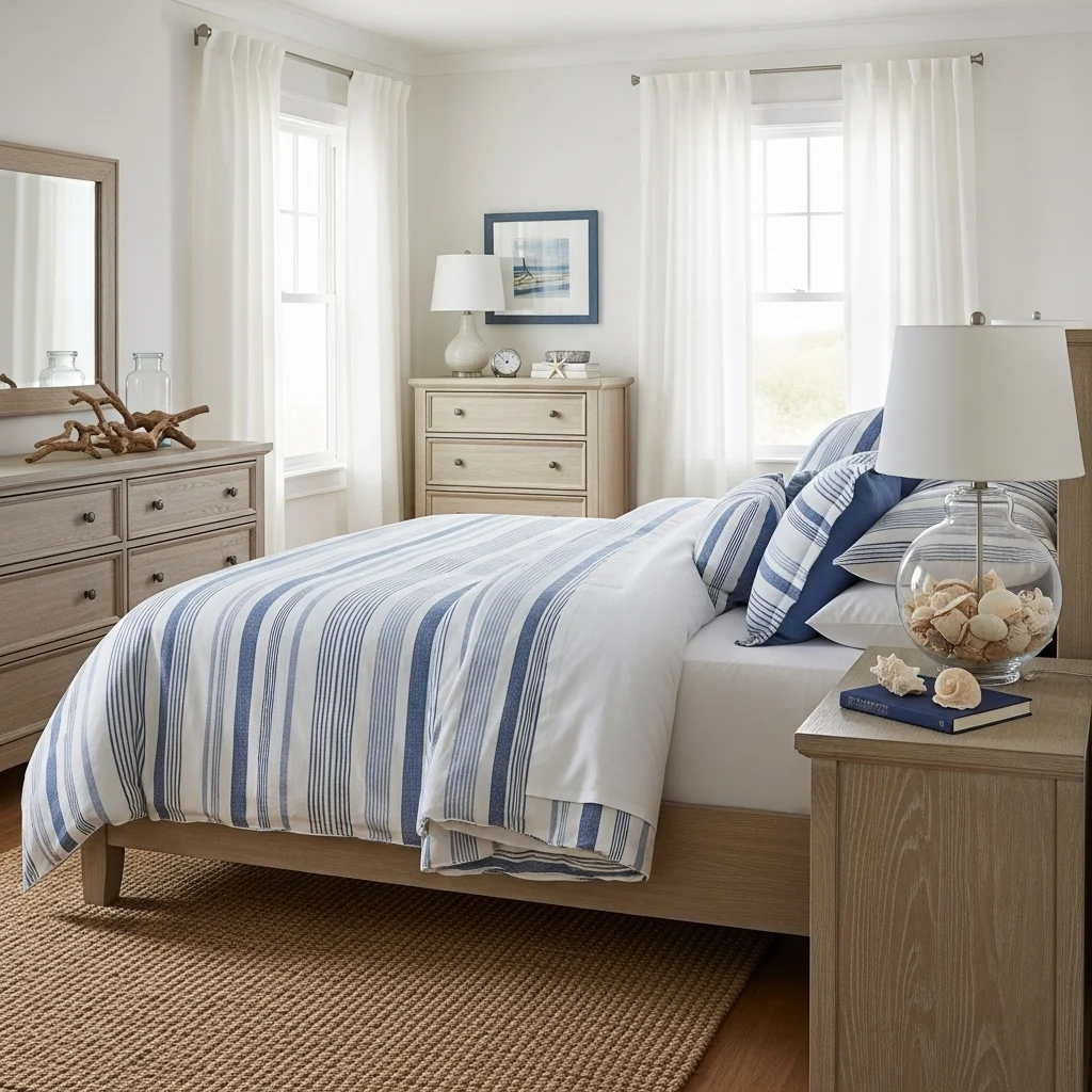 Use Blue or Striped Bedding for a Nautical Touch