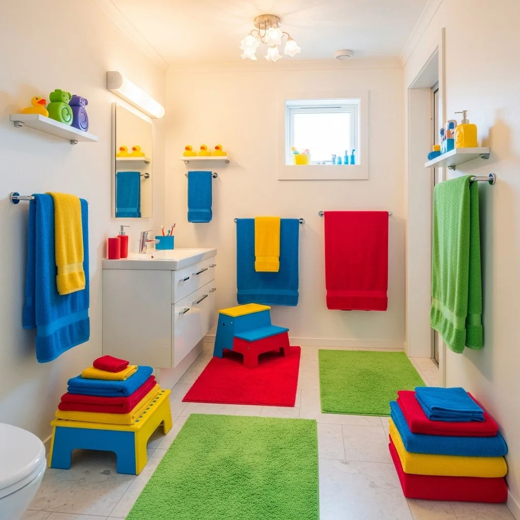 Use Bright-Colored Bath Mats and Towels