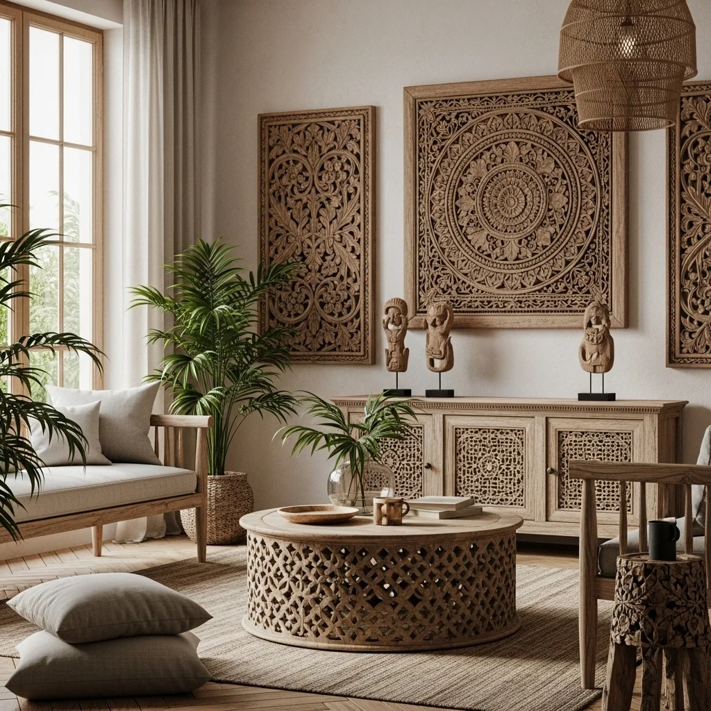  Use Carved Wooden Accents or Wall Art