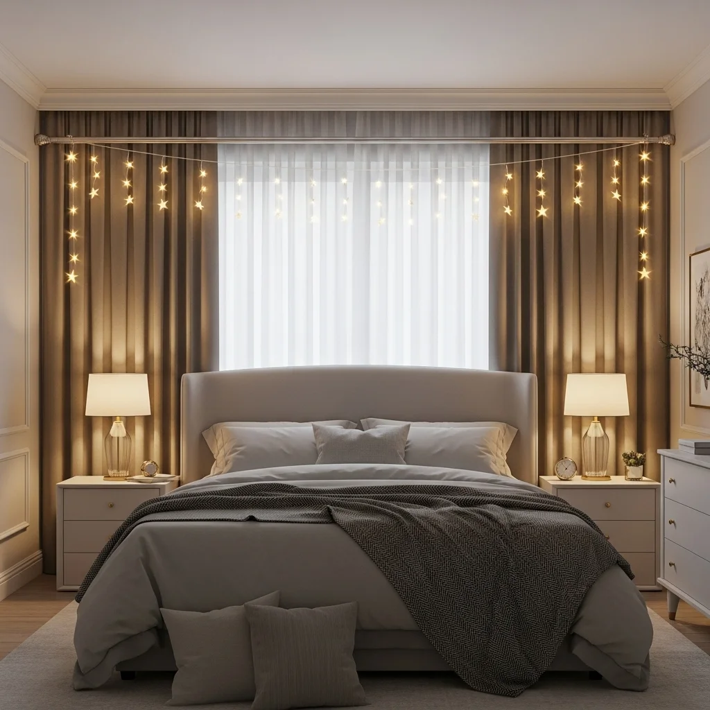  Use Curtain Rods as Light Hangers