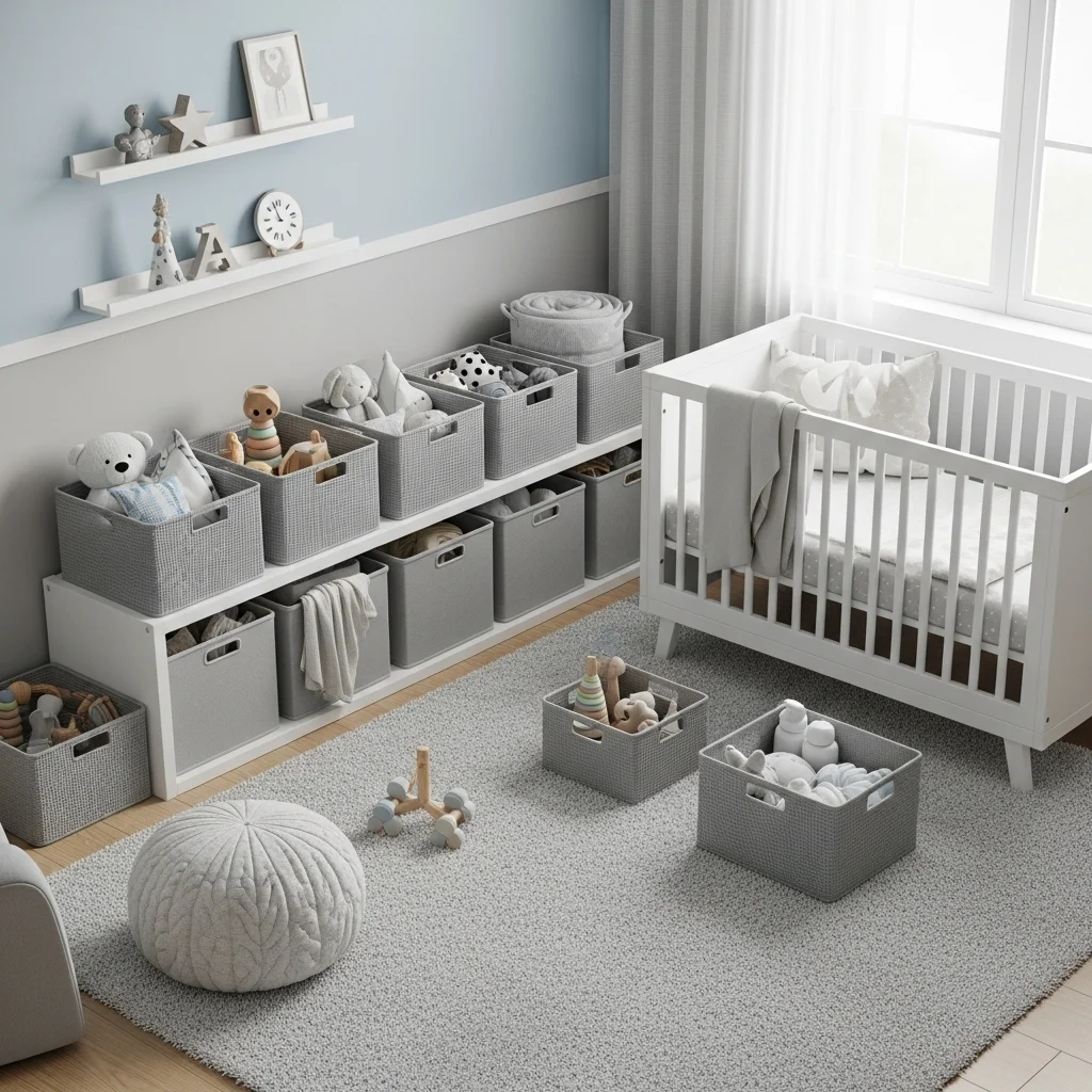Use Grey Storage Baskets for an Organized Look