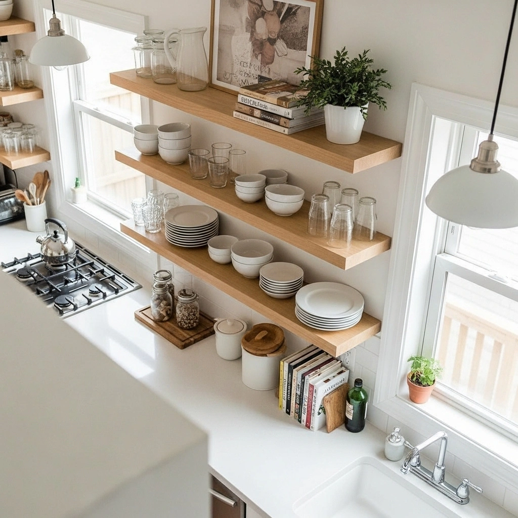Use Open Shelving Instead of Upper Cabinets