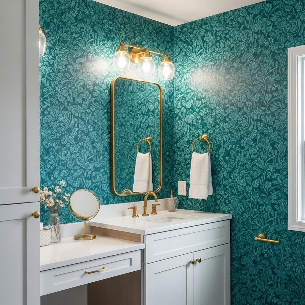 Use Teal Wallpaper for a Statement Wall