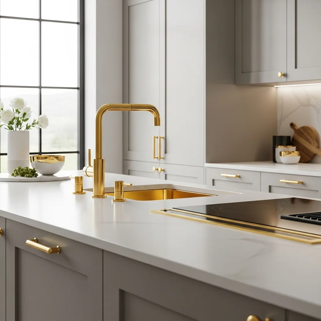 Use White Countertops With Gold Fixtures