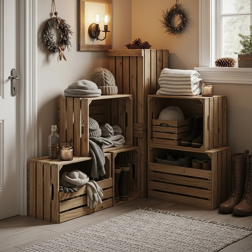 Use Wooden Crates for Rustic Winter Storage