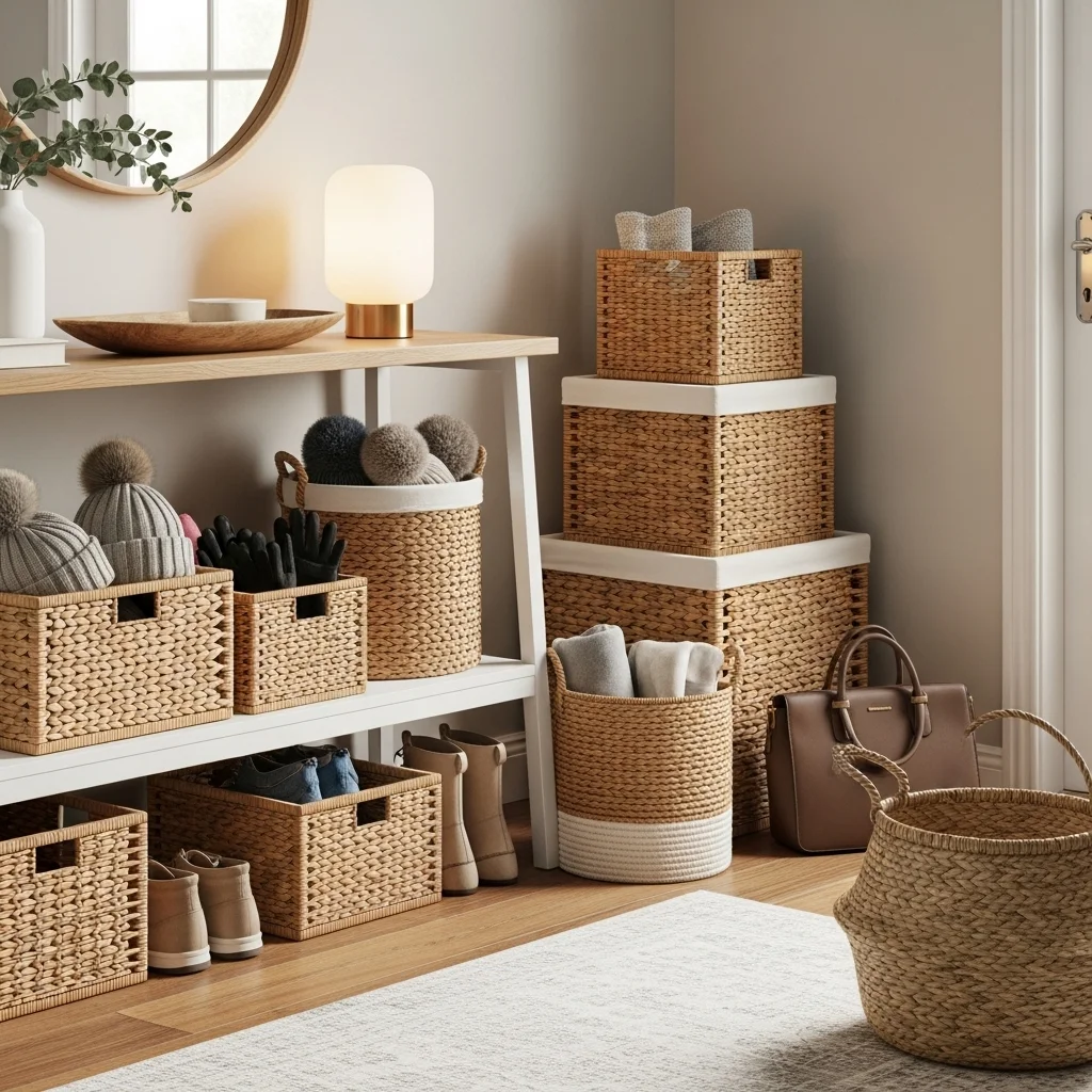 Use Woven Baskets for Soft, Accessible Storage