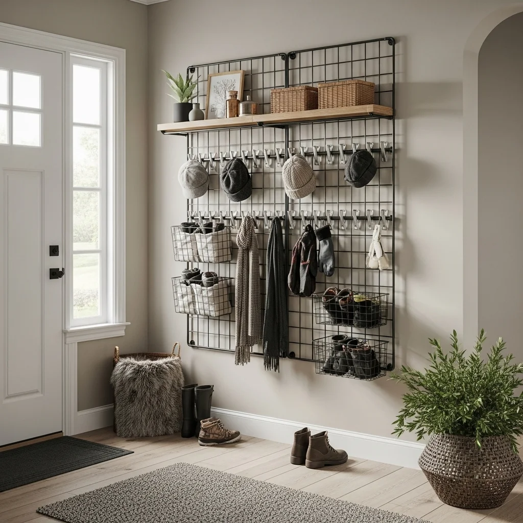 Use a Wall Grid Organizer With Clips and Baskets